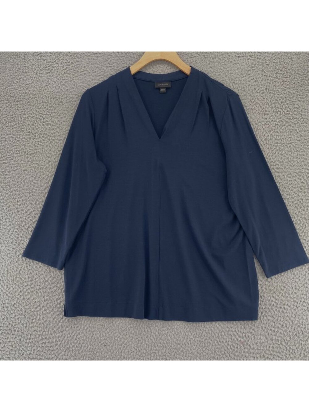 J Jill Top Womens Small Navy Wearever V Neck 3/4 Sleeve Stretch Knit Pullover